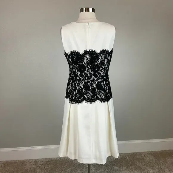 Calvin Klein Lace and Crepe Fit and Flare Cocktail Dress White and Black Size 6 - Picture 5 of 11
